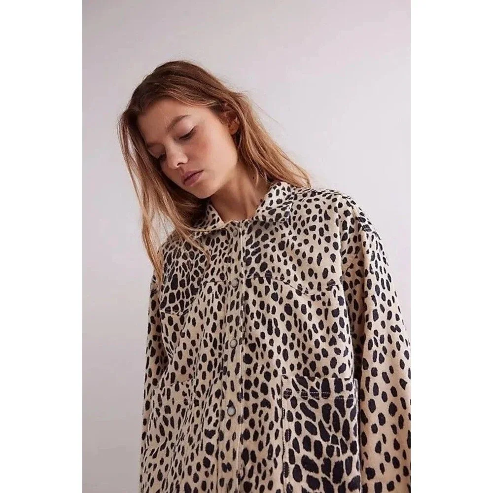 Free People We The Free Calico Flannel Shirt Top Leopard Printed M New 285812